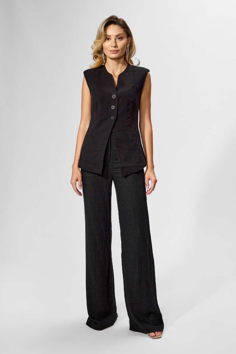 Set casual elegant format din pantalon si vesta Dakar Negru