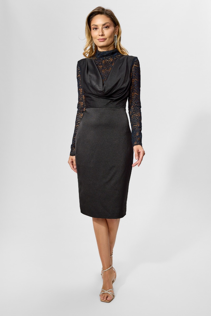 Rochie eleganta din satin si dantela Tassia Neagra