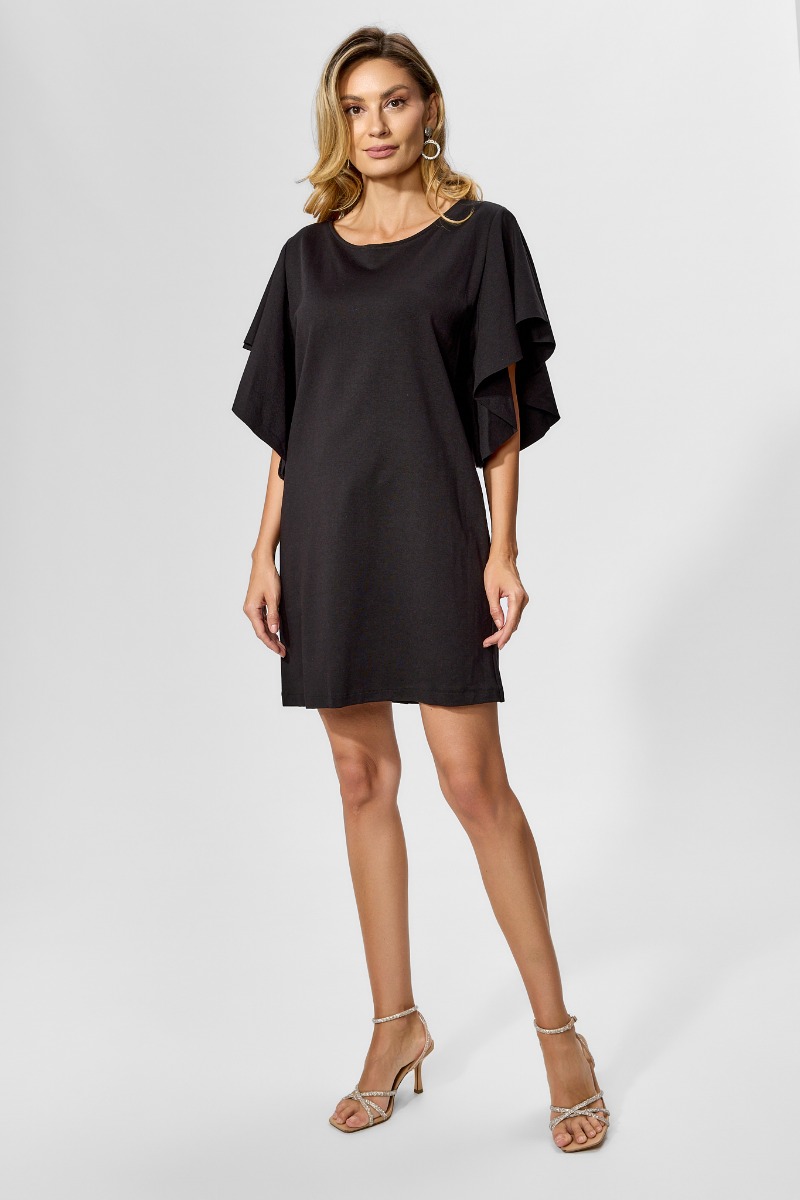 Rochie casual-eleganta cu maneci asimetrice si croi lejer Marillu Neagra