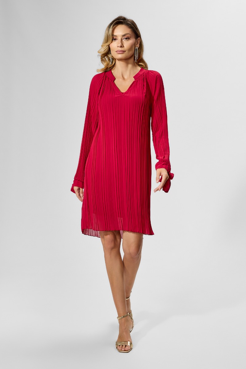 Rochie eleganta din voal plisat cu fundite la maneci Ovia Marsala