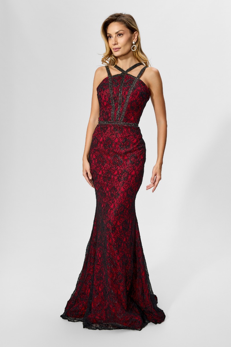 Rochie de ocazie tip sirena din dantela Mallora Neagra