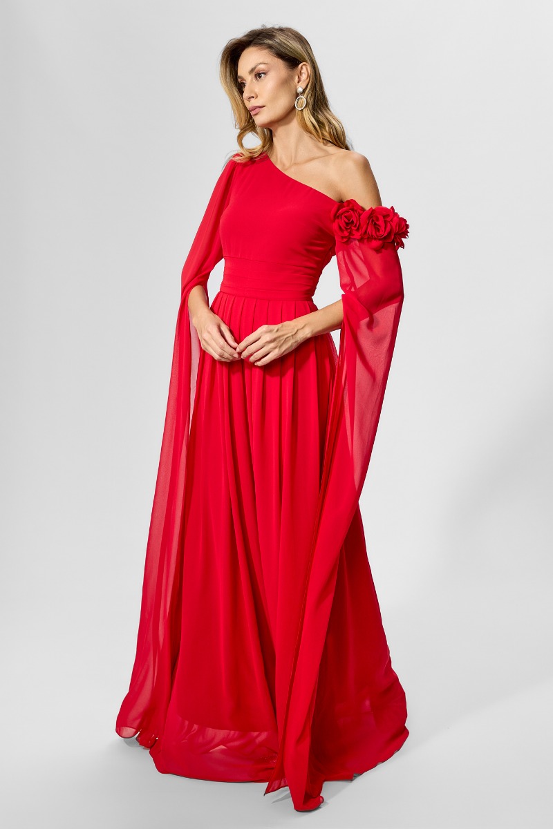 Rochie de ocazie premium din voal cu flori 3D Splendoria Rosie