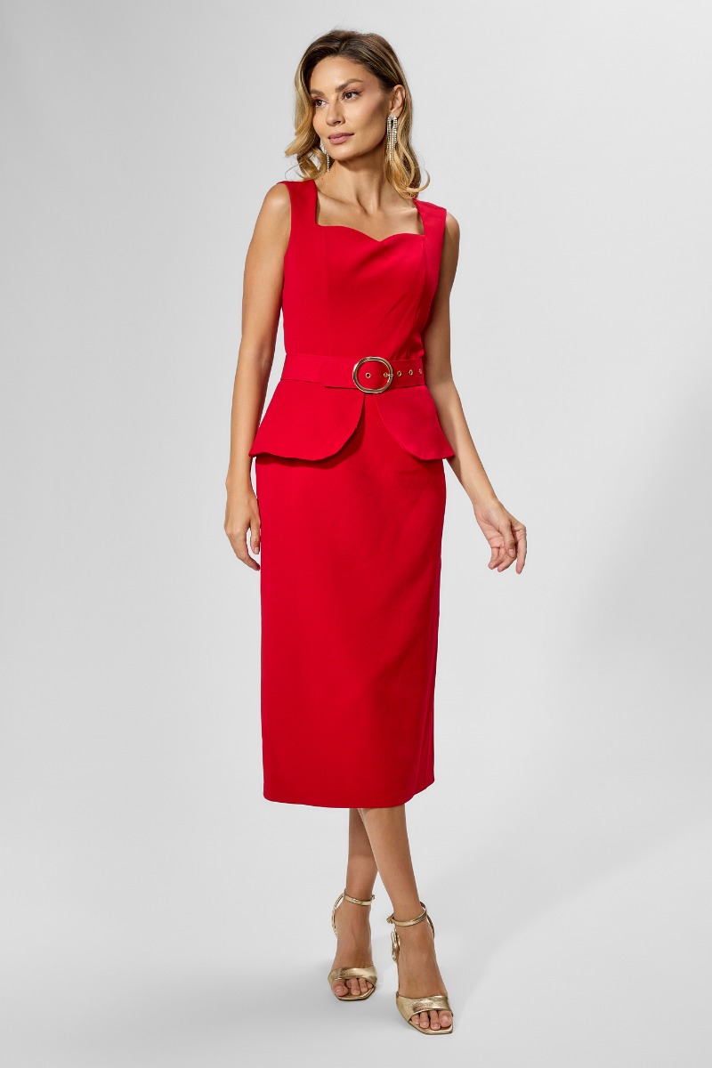 Rochie de ocazie din crepe cu peplum Tulia Rosie