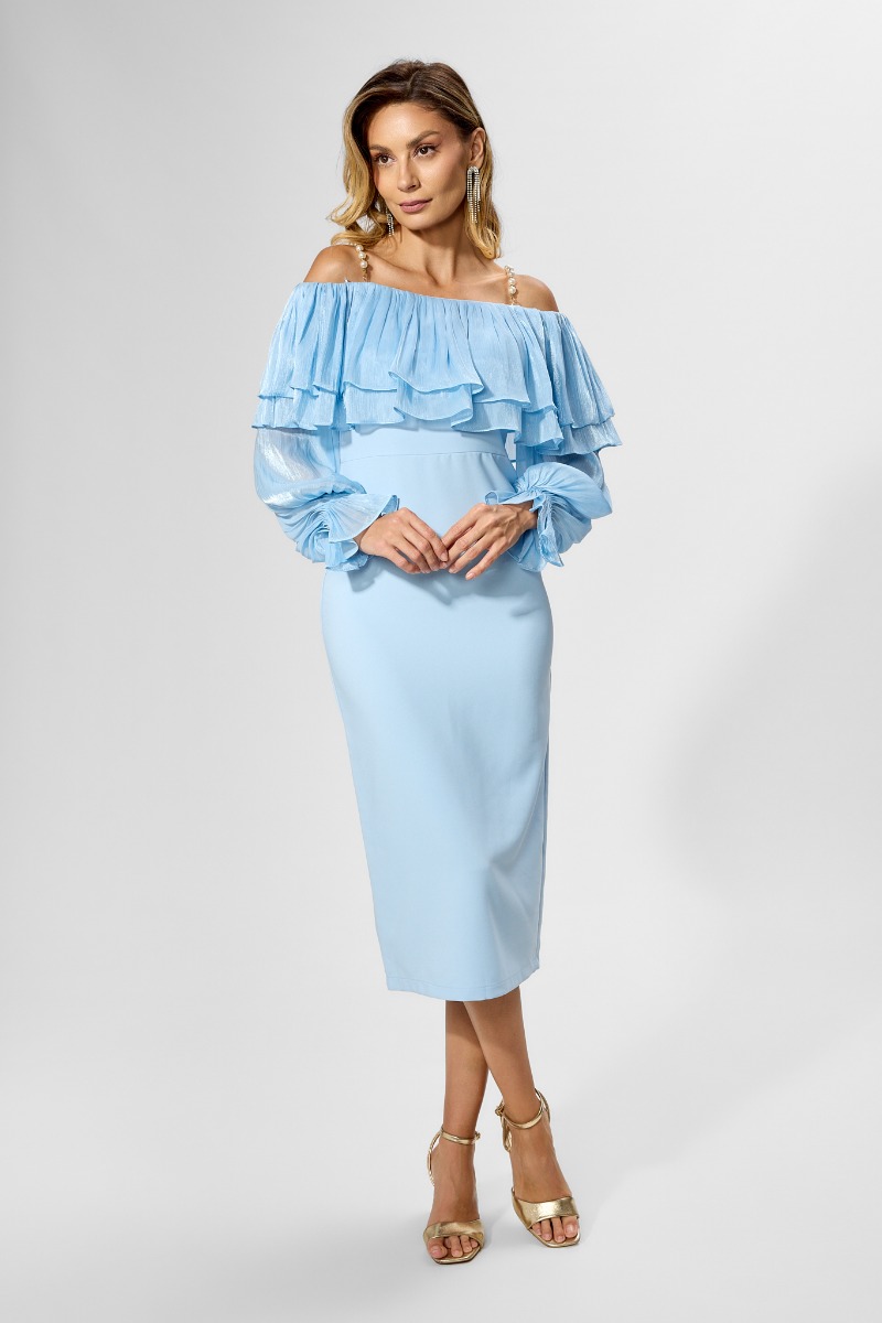 Rochie de ocazie cu volane si umerii goi Zayrra Bleu