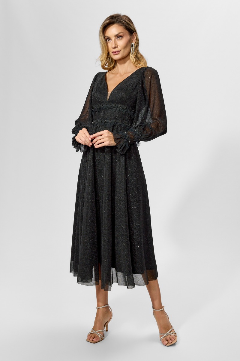 Rochie de ocazie din voal cu glitter Damara Neagra