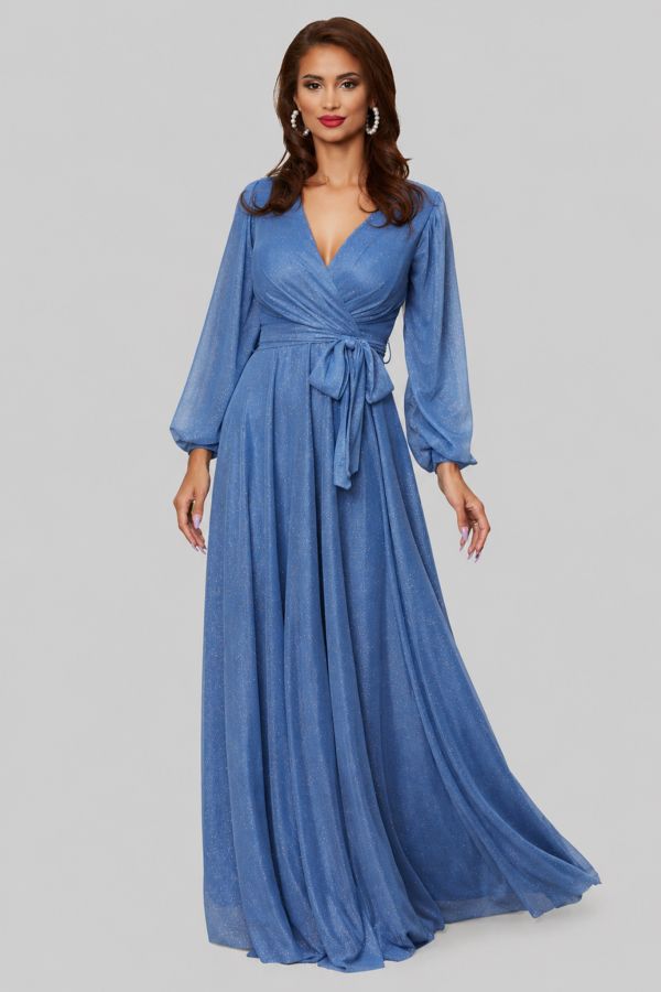 Rochie de ocazie din voal cu glitter Ophelia Albastra