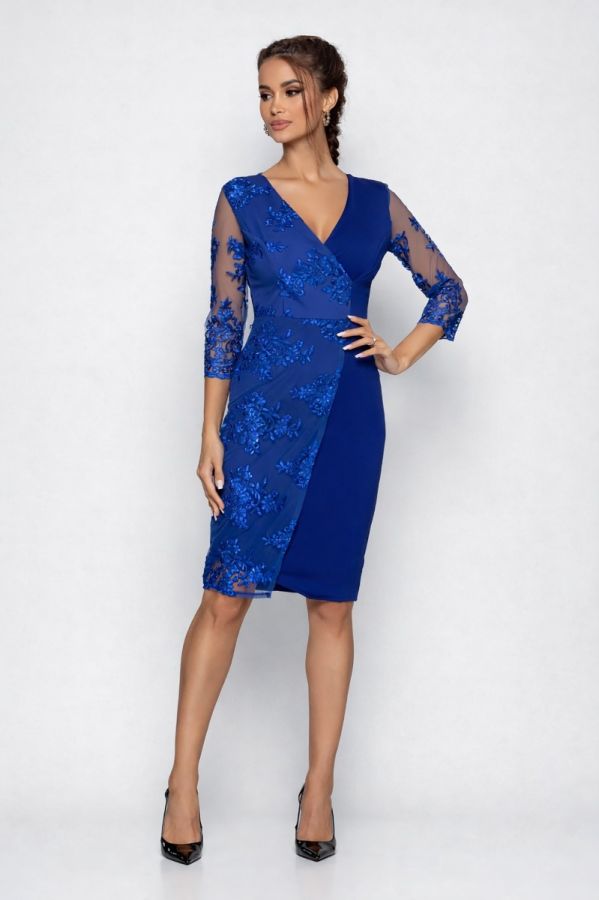 Rochie eleganta din licra cu tull brodat Verona Albastra
