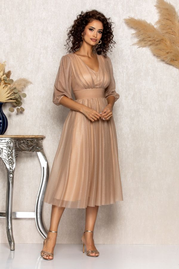 Rochie de ocazie din voal cu glitter Nicolette Nude