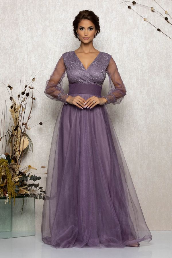Rochie de ocazie din tull cu dantela Dinasty Mov