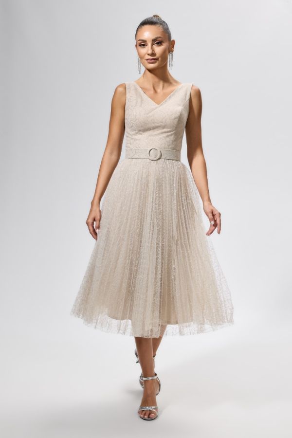 Rochie de ocazie premium din tull cu fir lame Eden Gri