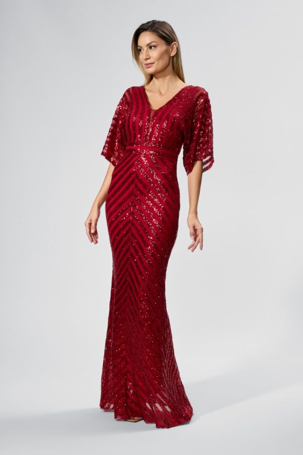 Rochie de ocazie din paiete cu decolteu in V Imperial Rosie