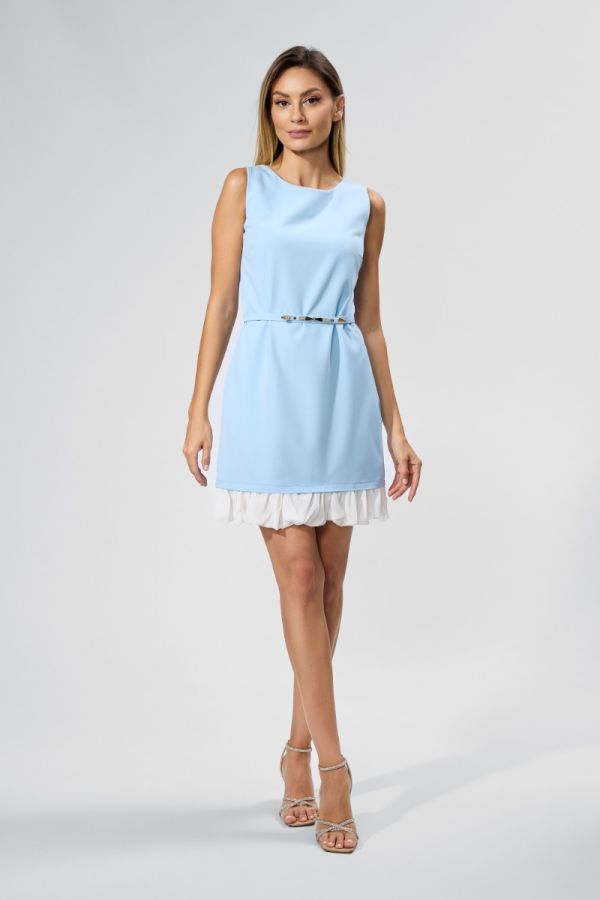 Rochie eleganta scurta cu volanas alb la baza Yuna Bleu 