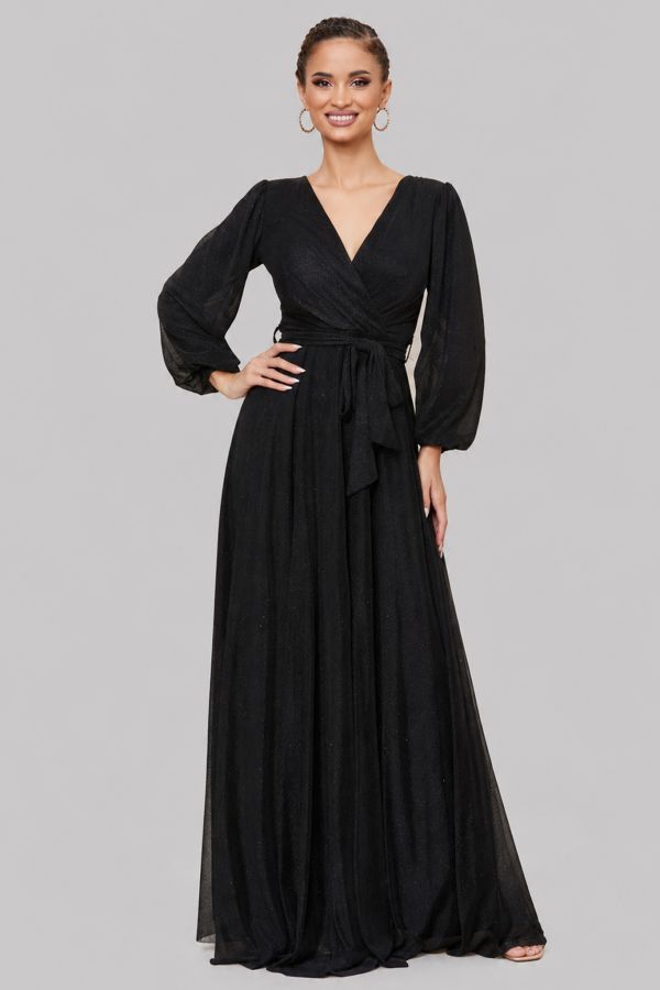 Rochie de ocazie din voal cu glitter Ophelia Neagra