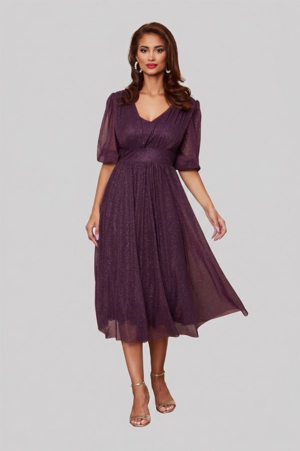 Rochie de ocazie din voal cu glitter Nicolette Violet