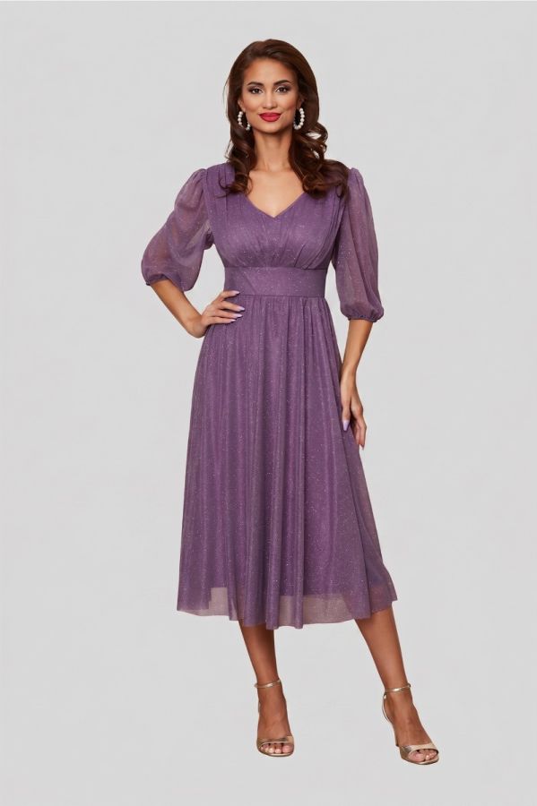 Rochie de ocazie din voal cu glitter Nicolette Mov