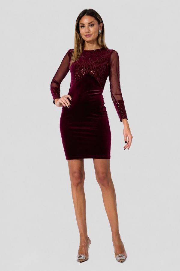 Rochie eleganta din catifea cu paiete Ruby Bordo