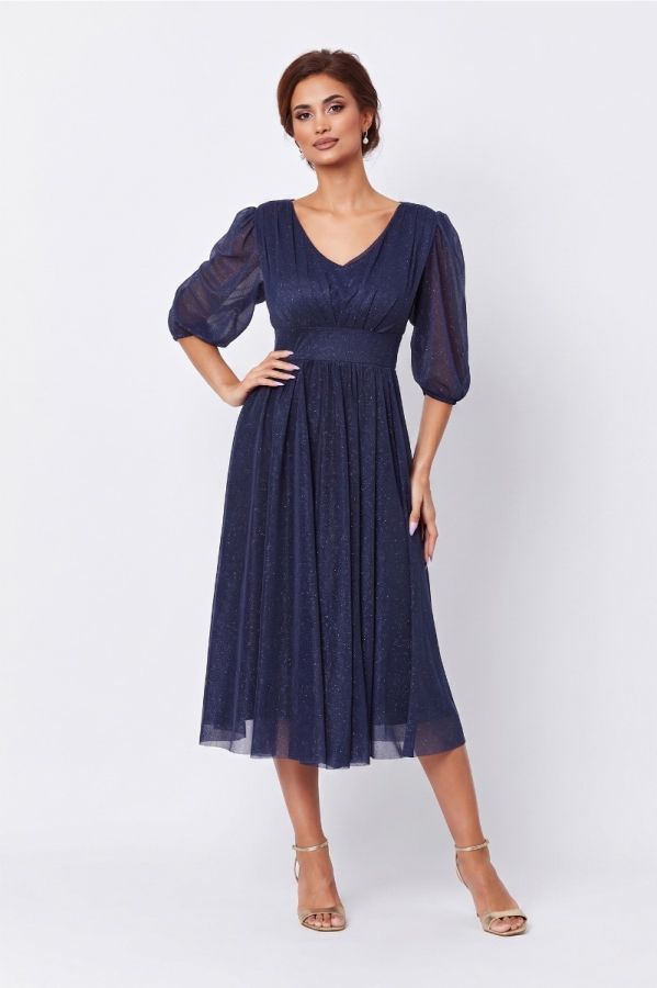 Rochie de ocazie din voal cu glitter Nicolette Bleumarin