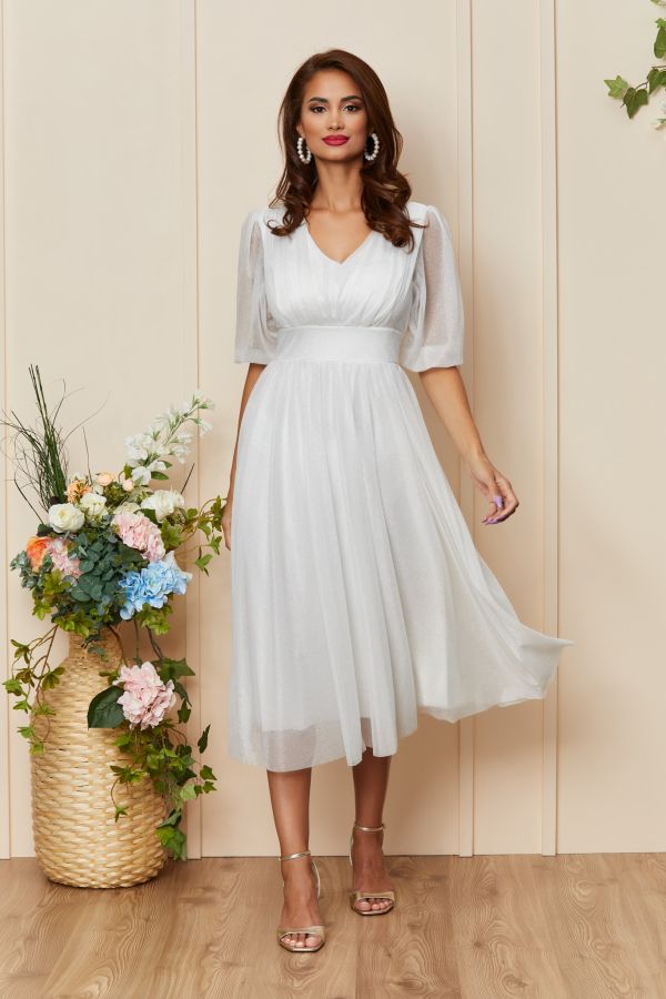 Rochie de ocazie din voal cu glitter Nicolette Alba