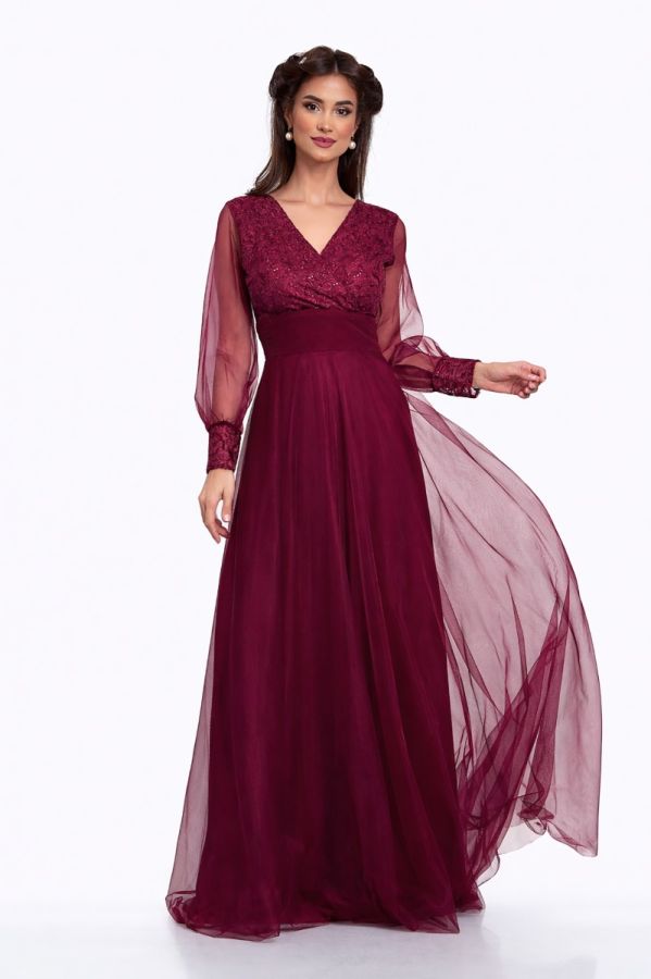 Rochie de ocazie din tull cu dantela Dinasty Bordo