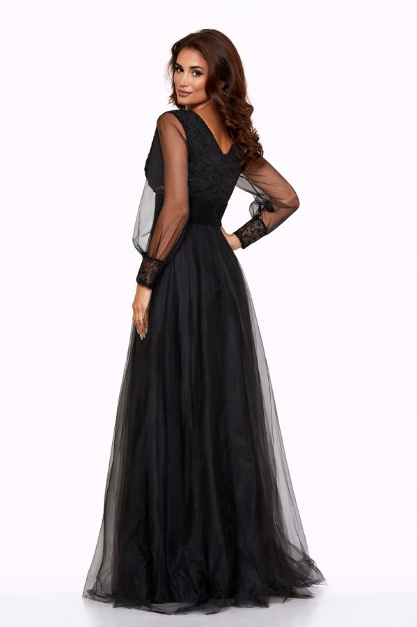 Rochie de ocazie din tull cu dantela Dinasty Neagra