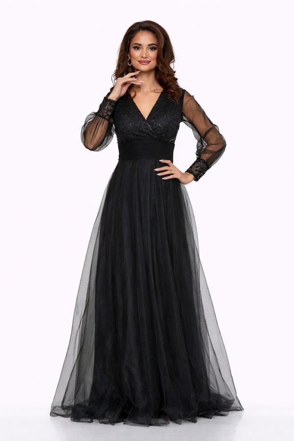 Rochie de ocazie din tull cu dantela Dinasty Neagra