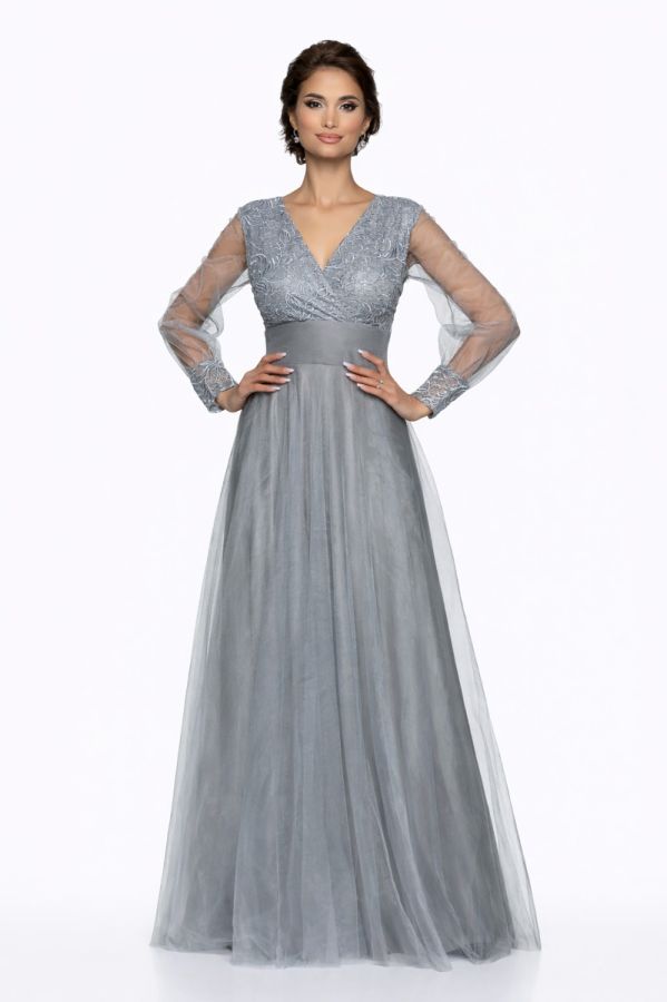 Rochie de ocazie din tull cu dantela Dinasty Gri