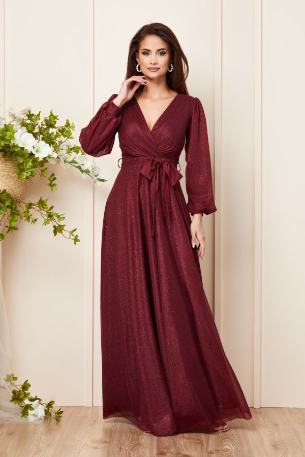 Rochie de ocazie din voal cu glitter Ophelia Bordo