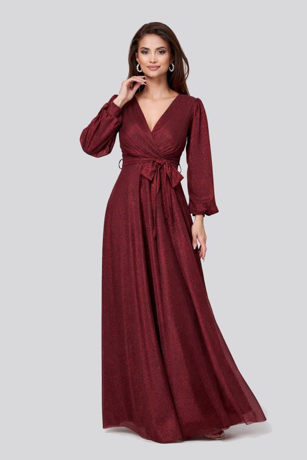 Rochie de ocazie din voal cu glitter Ophelia Bordo