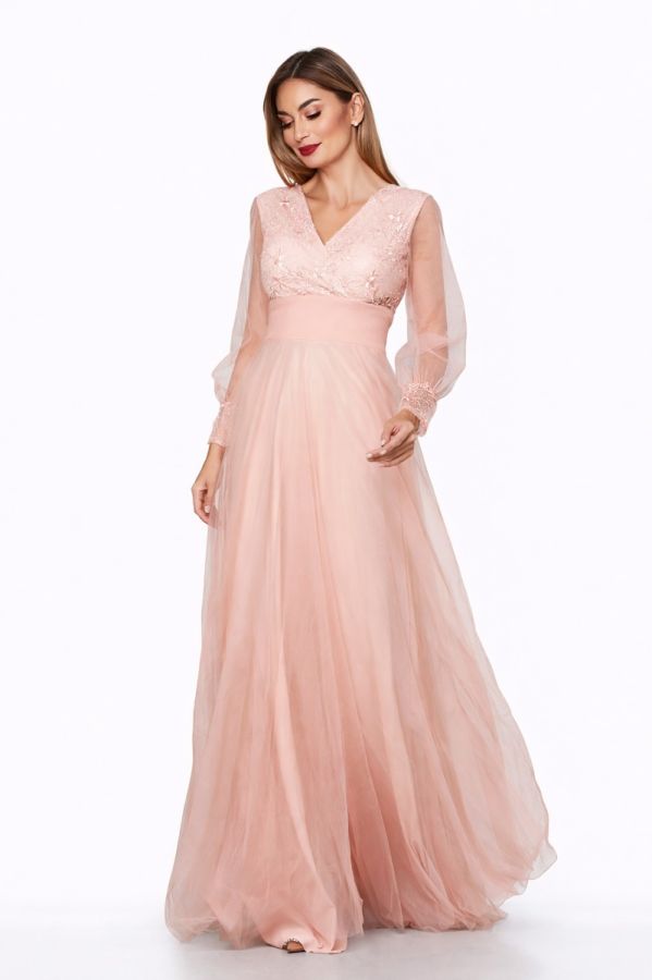 Rochie de ocazie din tull cu dantela Dinasty Peach