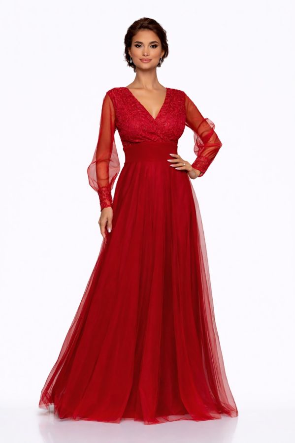 Rochie de ocazie din tull cu dantela Dinasty Rosie