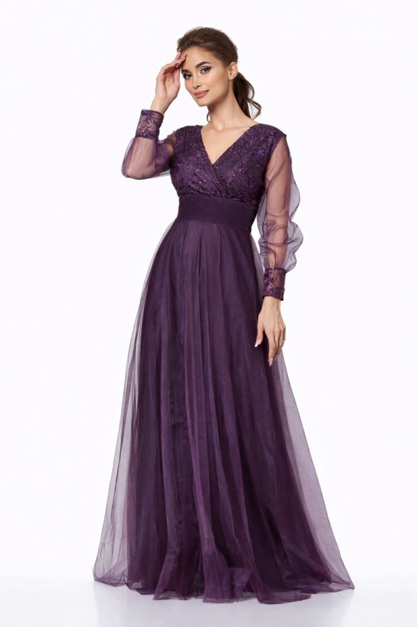 Rochie de ocazie din tull cu dantela Dinasty Violet