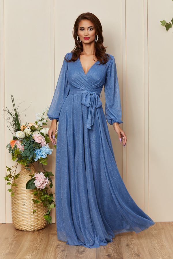 Rochie de ocazie din voal cu glitter Ophelia Albastra