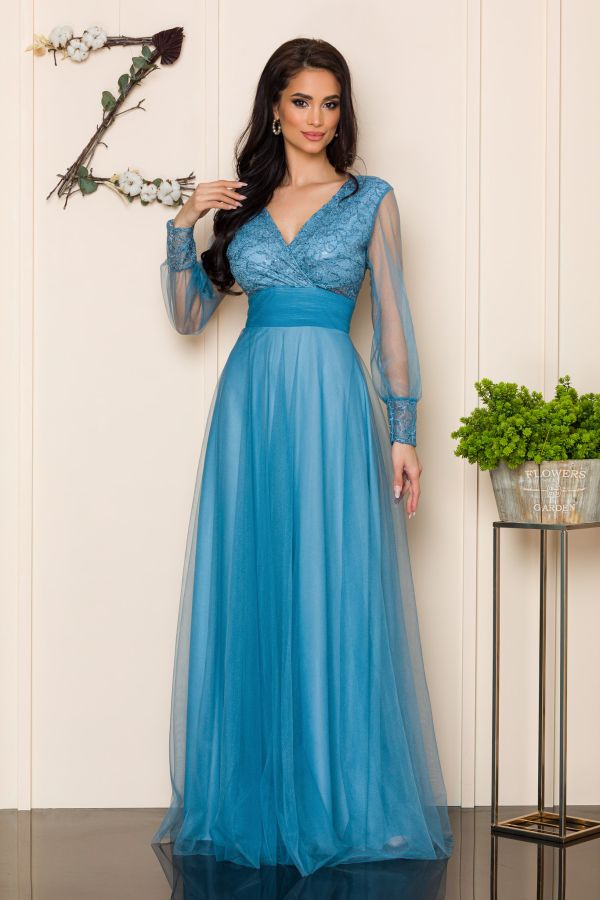 Rochie de ocazie din tull cu dantela Dinasty Bleu