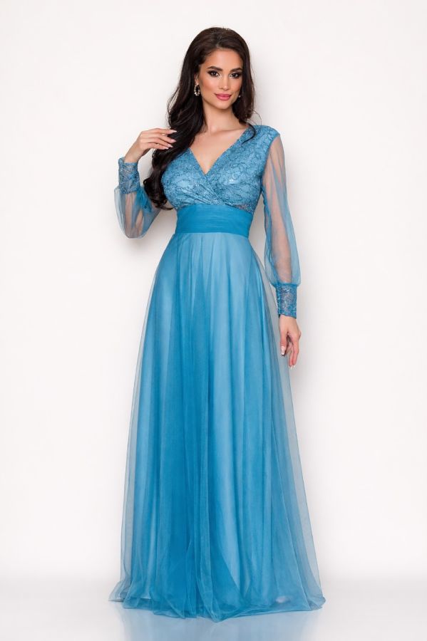 Rochie de ocazie din tull cu dantela Dinasty Bleu