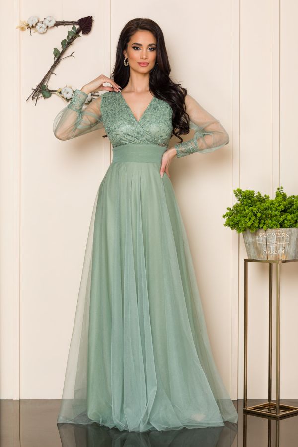 Rochie de ocazie din tull cu dantela Dinasty Vernil