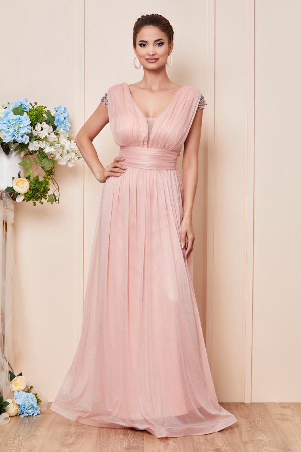 Rochie de ocazie din voal cu glitter Florence Peach