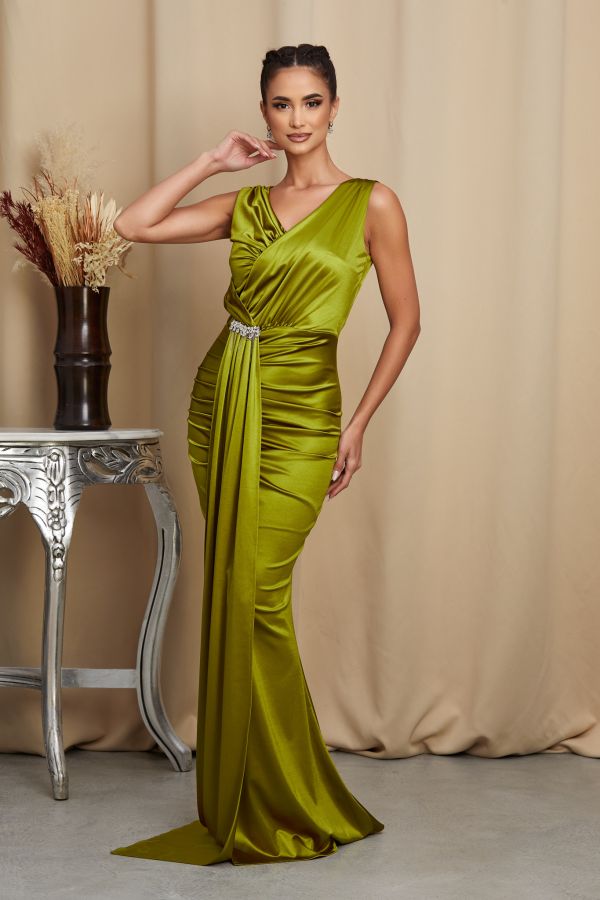 Rochie lunga de ocazie din licra satinat Reina Fistic