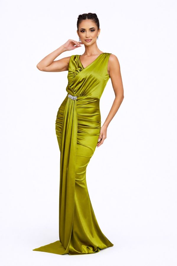 Rochie lunga de ocazie din licra satinat Reina Fistic