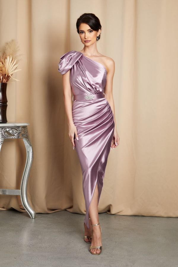 Rochie de ocazie din licra satinat tip one shoulder Sublime Lila