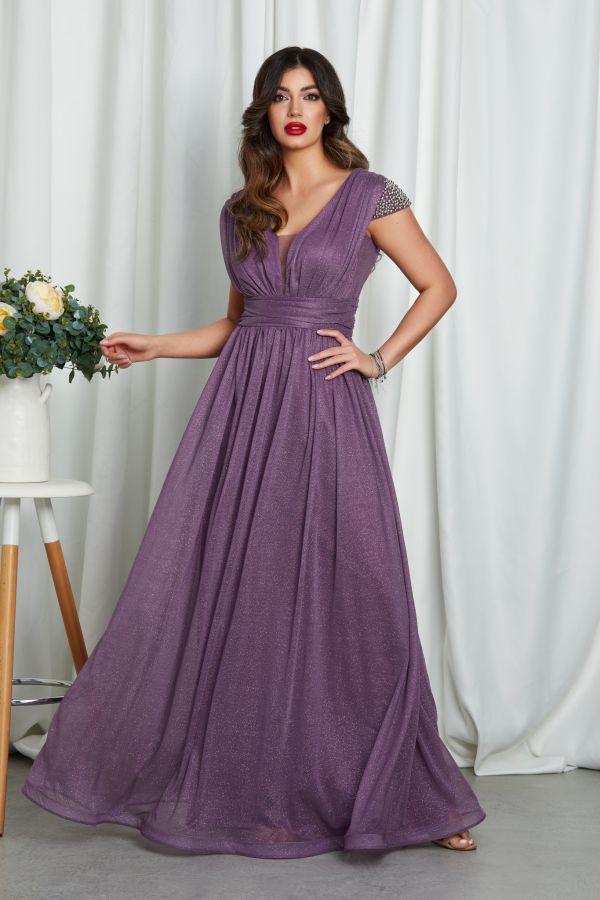 Rochie de ocazie din voal cu glitter Florence Mov