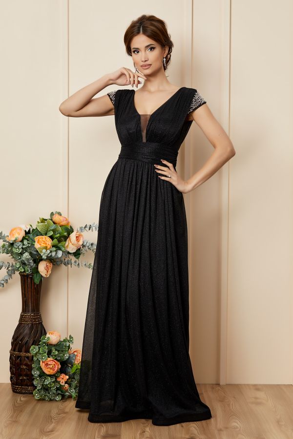 Rochie de ocazie din voal cu glitter Florence Neagra