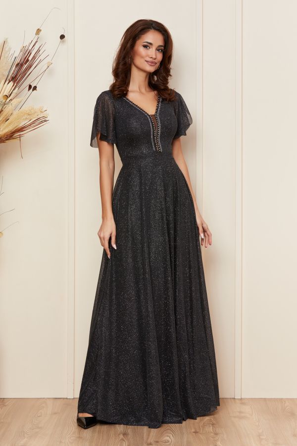Rochie de ocazie din voal cu glitter Atlanta Neagra