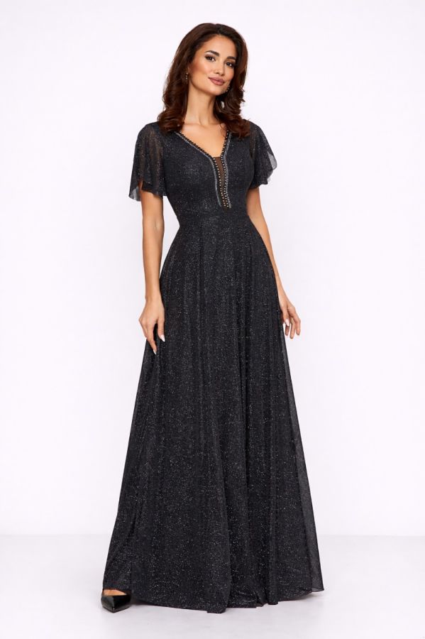 Rochie de ocazie din voal cu glitter Atlanta Neagra