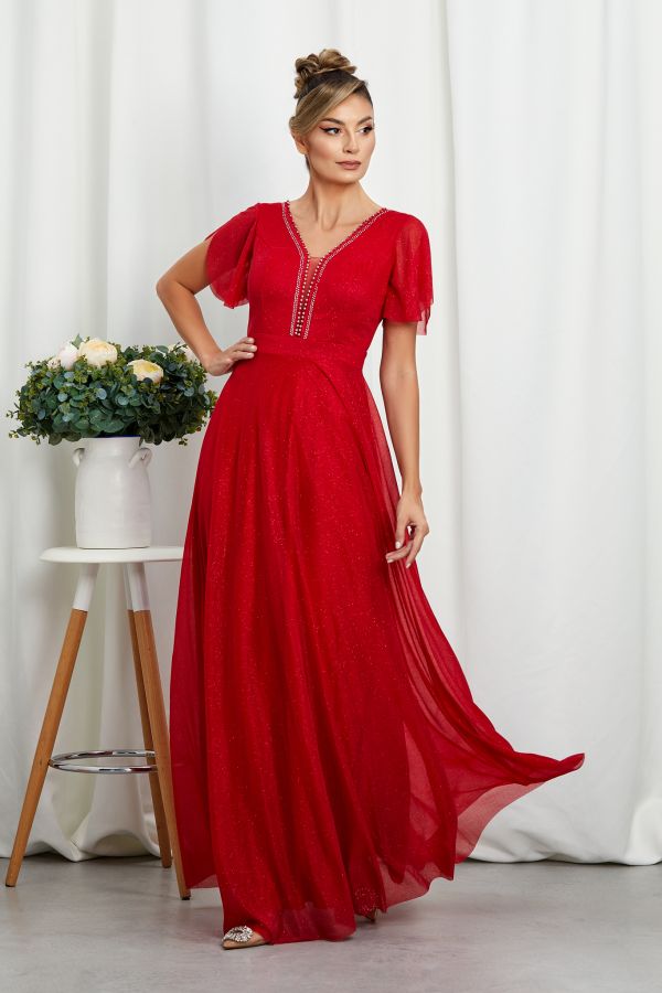 Rochie de ocazie din voal cu glitter Atlanta Rosie