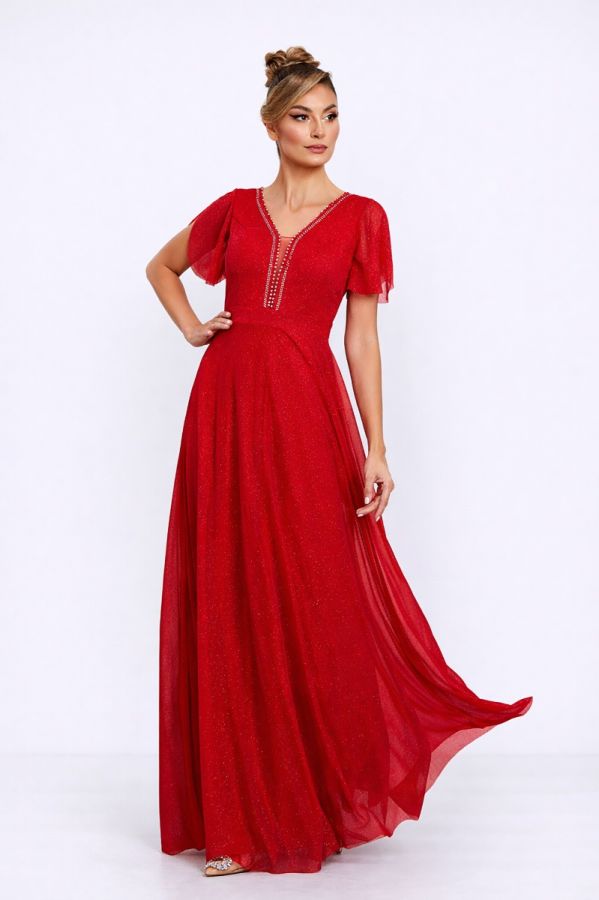 Rochie de ocazie din voal cu glitter Atlanta Rosie