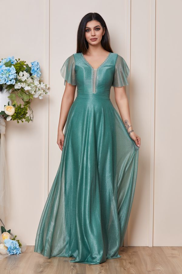 Rochie de ocazie din voal cu glitter Atlanta Vernil