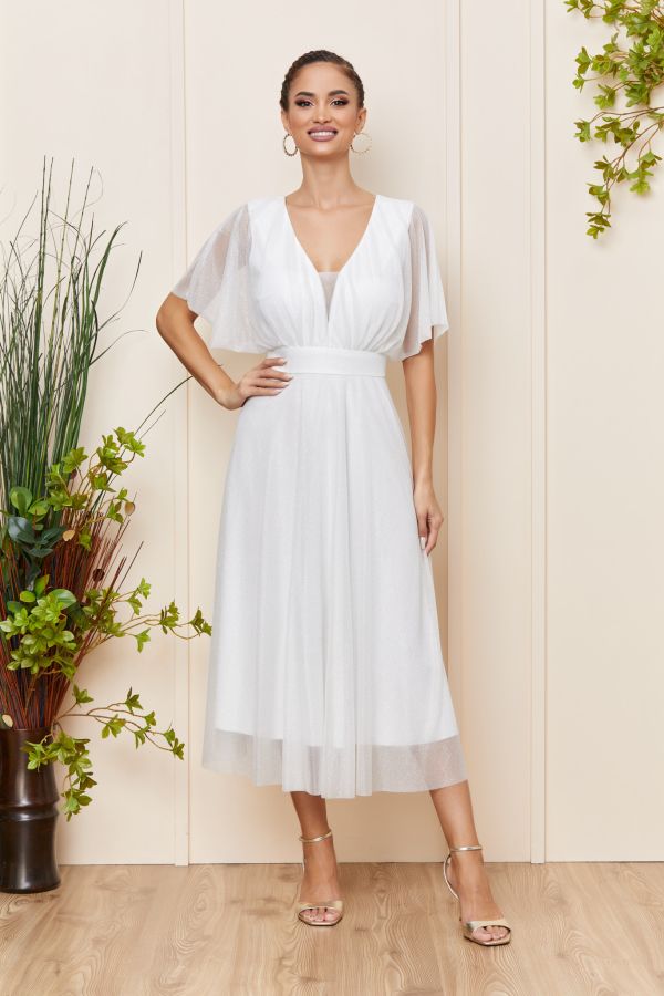 Rochie de ocazie din voal cu glitter Darling Alba