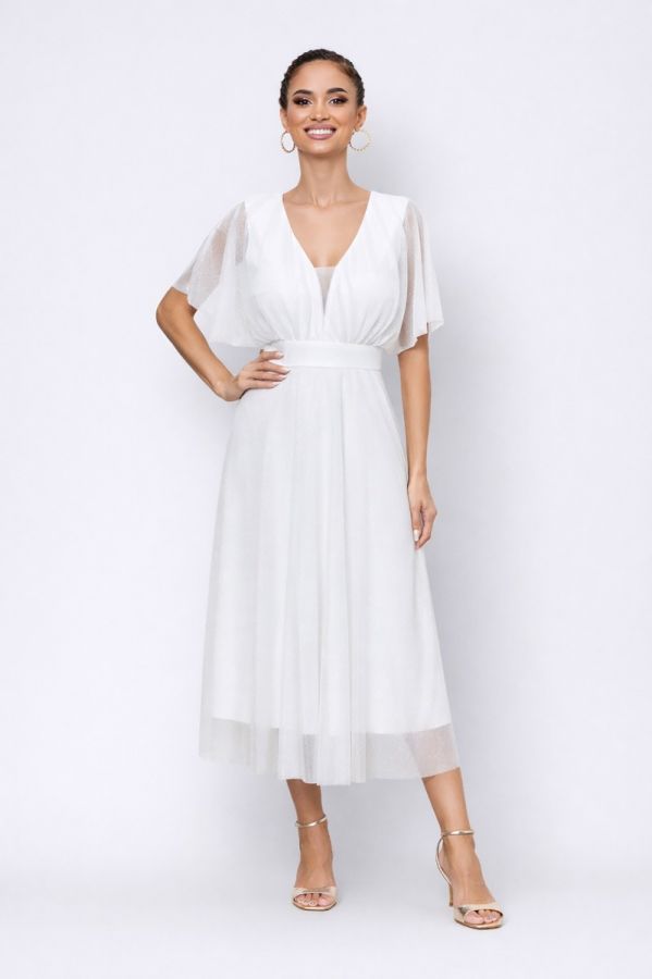 Rochie de ocazie din voal cu glitter Darling Alba