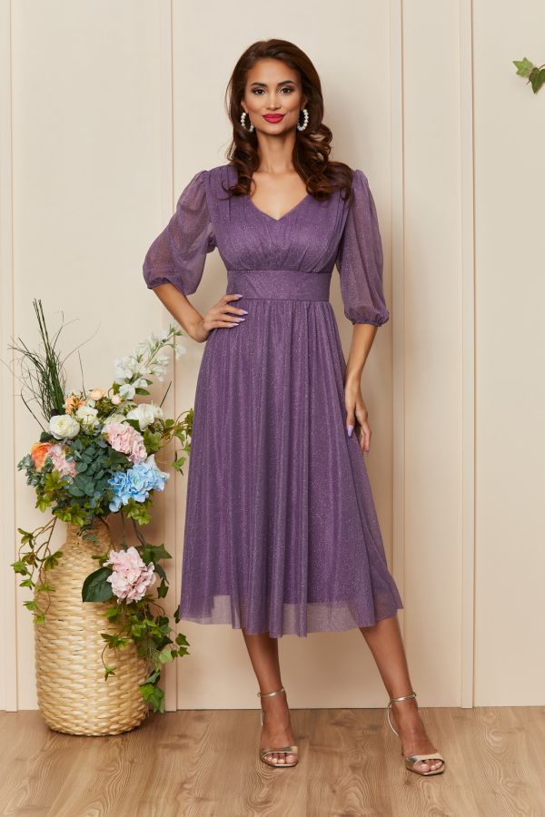 Rochie de ocazie din voal cu glitter Nicolette Mov