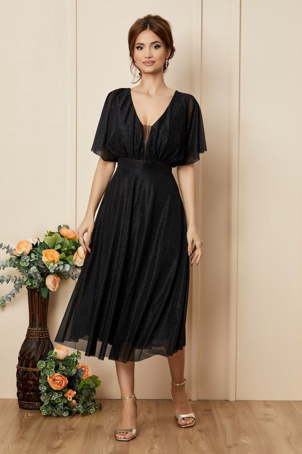 Rochie de ocazie din voal cu glitter Darling Neagra
